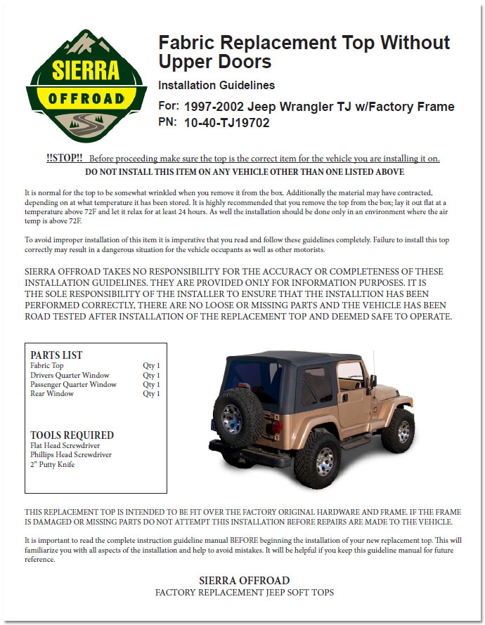 Sierra Offroad Jeep Installation Guide