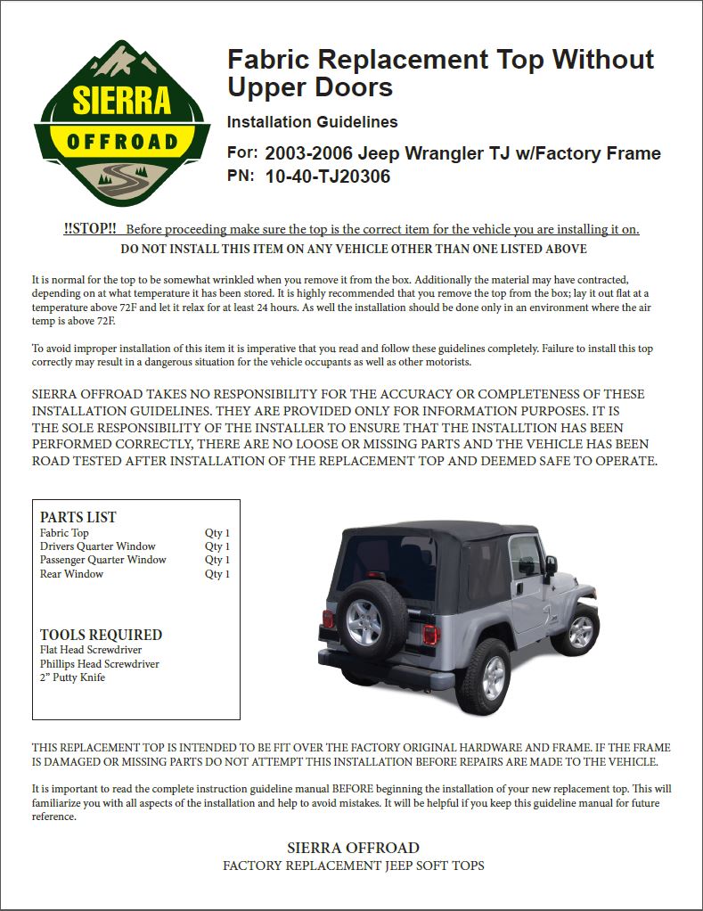 Sierra Offroad Jeep Installation Guide