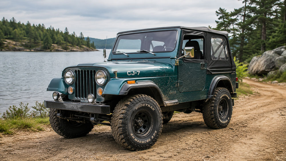 Jeep Wrangler with a soft top parked outdoors beside a hard top Jeep comparison setup